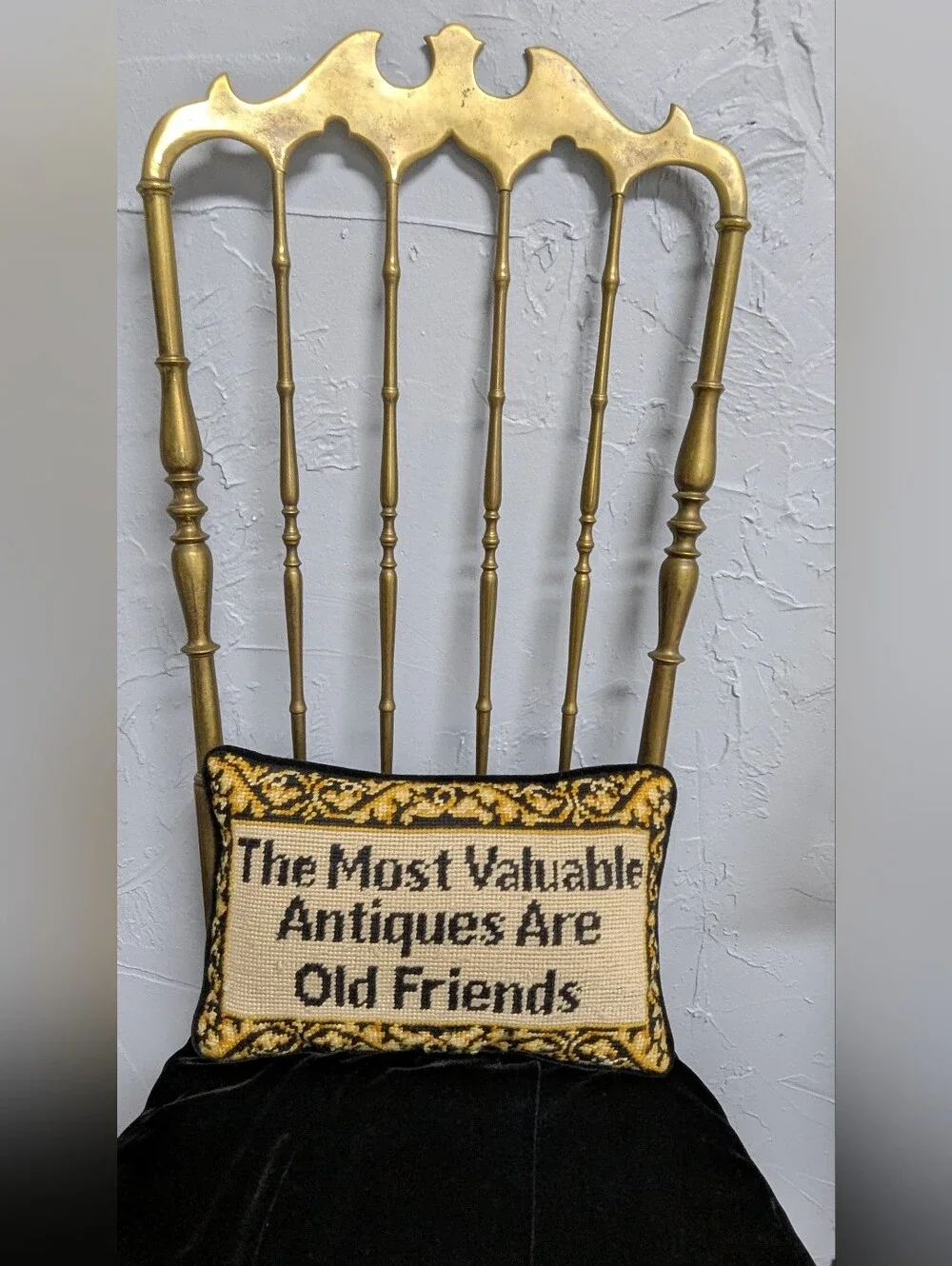 Needlepoint Pillow Black Velvet Backing FRIENDSHIP